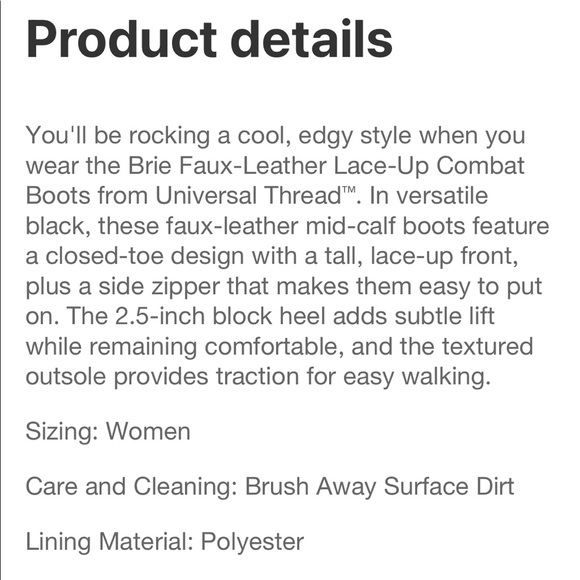 Universal Thread Women’s Black Brie Faux Leather Combat Platform Boots - Picture 6 of 16